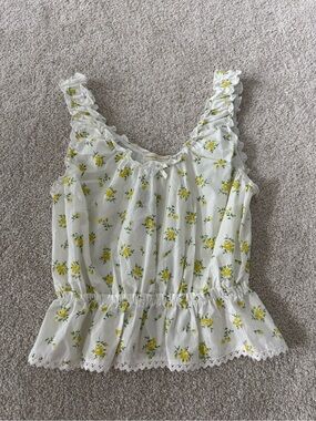 White Tank Top with Yellow Floral Print NWOT